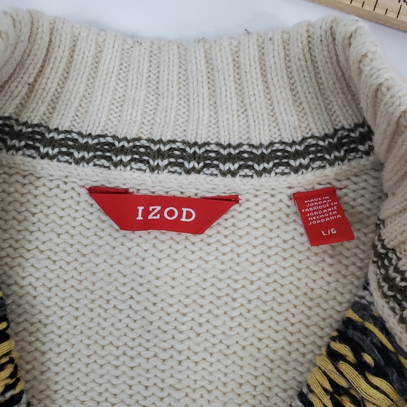 Izod Wool Blend Nordic Winter 1/4 Zip Knit Sweater Size LG Mens Snowflake - Picture 4 of 12